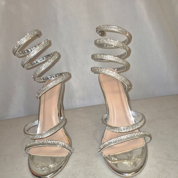 Lov Mark Spiral leg wrap 4" heels, silver and rhinestone in size 6.5 - Picture 8 of 16